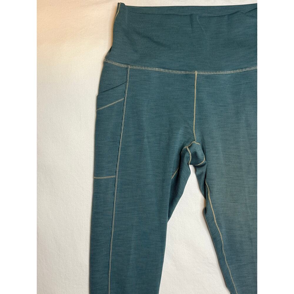 prAna Ribbed Pocket Leggings Women M Teal High Rise 7/8 Recycled